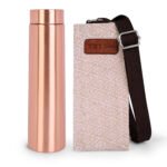combo (1) Plain Copper Water Bottle 25.4oz/750ml with Juco Bag - Handcrafted 100% Pure Copper Vessel for Drinking Reusable & BPA Free Leak-Proof Bottle Healing Benefit for Travel, Office, Sports